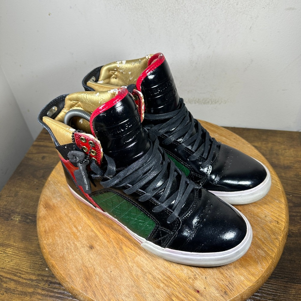 Supra Skytop Chad Muska Pro Model Mens 7.5 Black Gold Patent Leather Streetwear